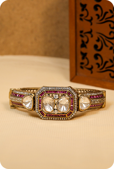 925 Silver Moissanite Polki Ruby Kada - Image 2