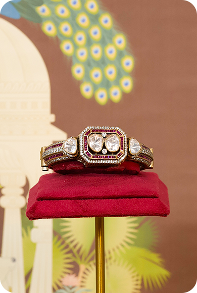 925 Silver Moissanite Polki Ruby Kada - Image 3