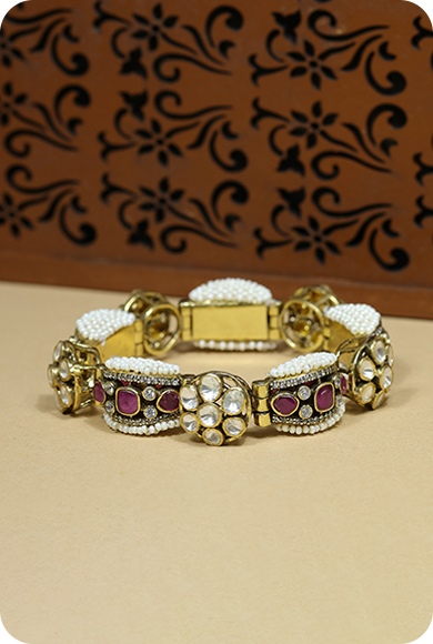 925 Silver Moissanite Polki Bracelet Pair - Image 2