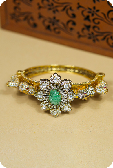 925 Silver Moissanite Polki Pekham Bangles (Pair) - Image 2
